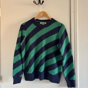 Boden Green & Navy Striped Wool Blend Sweater Size Medium